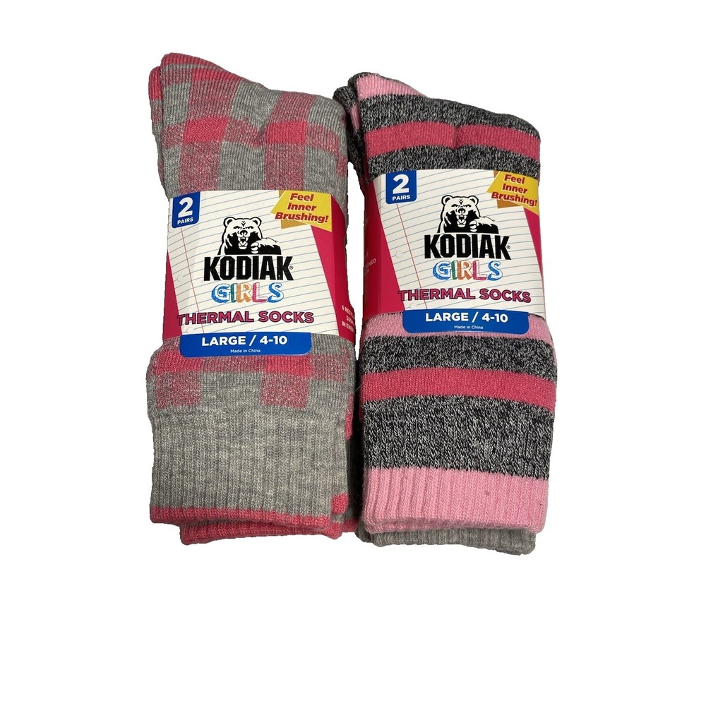 kodiak girls thermal creek socks 4 pairs 2 packs‎ size large 4 - 10